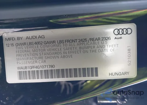 2016 Audi S3 2.0T Premium Plus from USA, damaged, VIN WAUB1GFF4G1071780